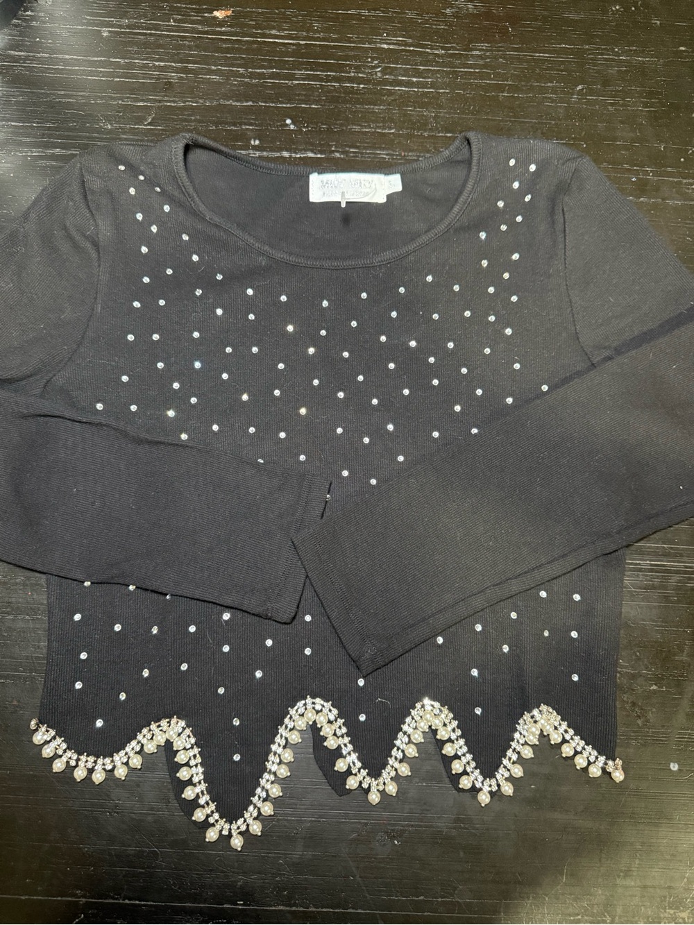 Rhinestone & Pearls Long Sleeve Top